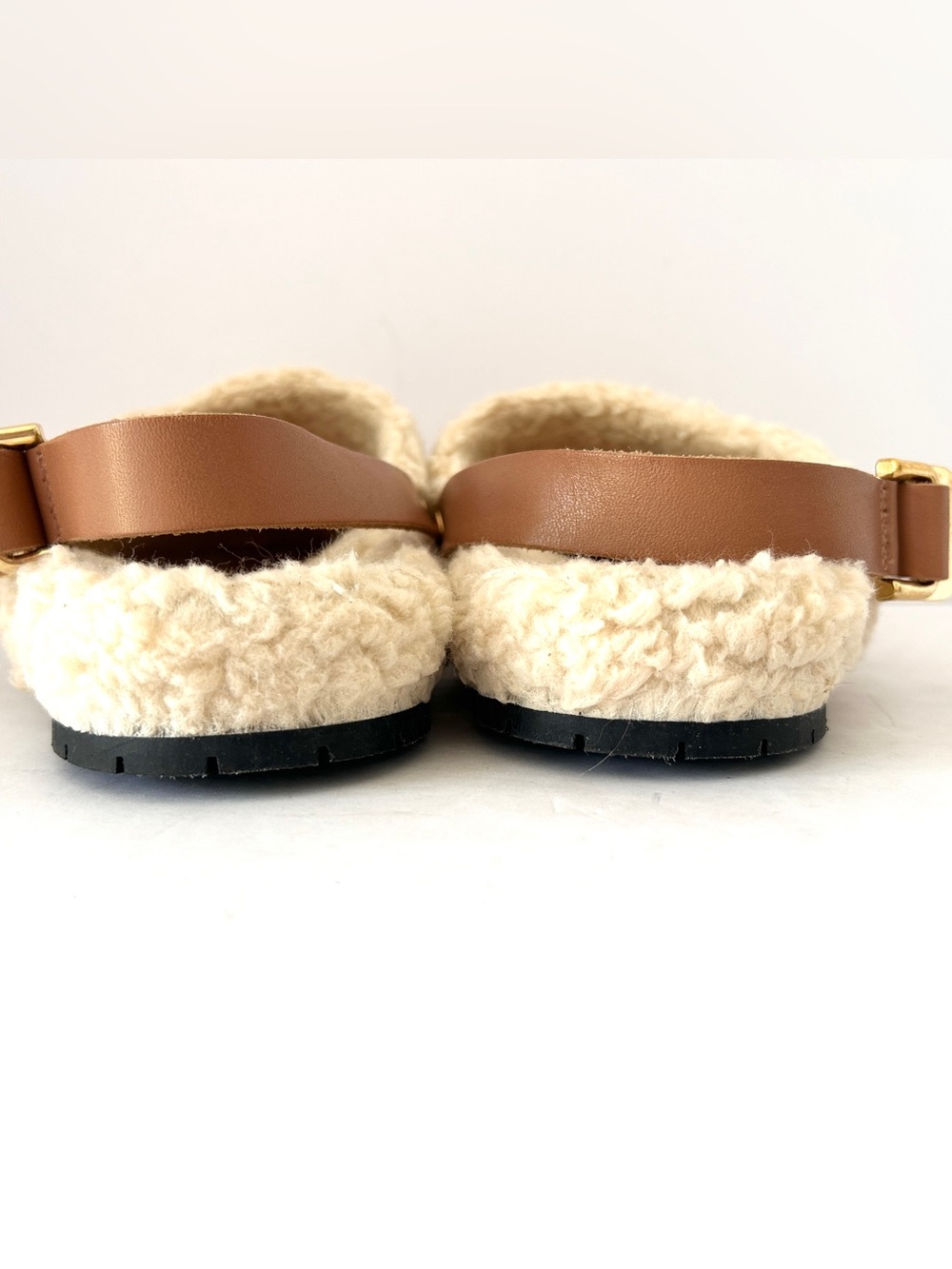 Anthropologie Pilcro Faux Shearling Clogs Beige Tan Leather Slippers Fleece US 9 - Picture 7 of 9